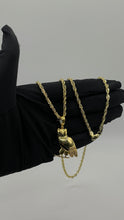 Load image into Gallery viewer, OVO Owl Pendent &amp; Rope Chain Combo In 10 KT Yellow Gold