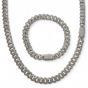 Natural Diamond Cuban Chain & Bracelet Combo In 10 KT White Gold