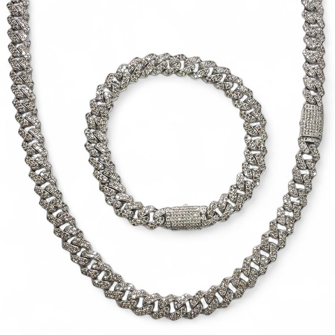 Natural Diamond Cuban Chain & Bracelet Combo In 10 KT White Gold