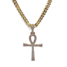 Load image into Gallery viewer, 1.0 CT. Natural Diamond Ankh Pendent &amp; Franco Chain Combo In 10 KT Yellow Gold