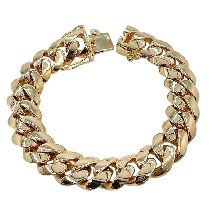 12mm Solid Miami Cuban Link Bracelet In 10 KT Yellow Gold