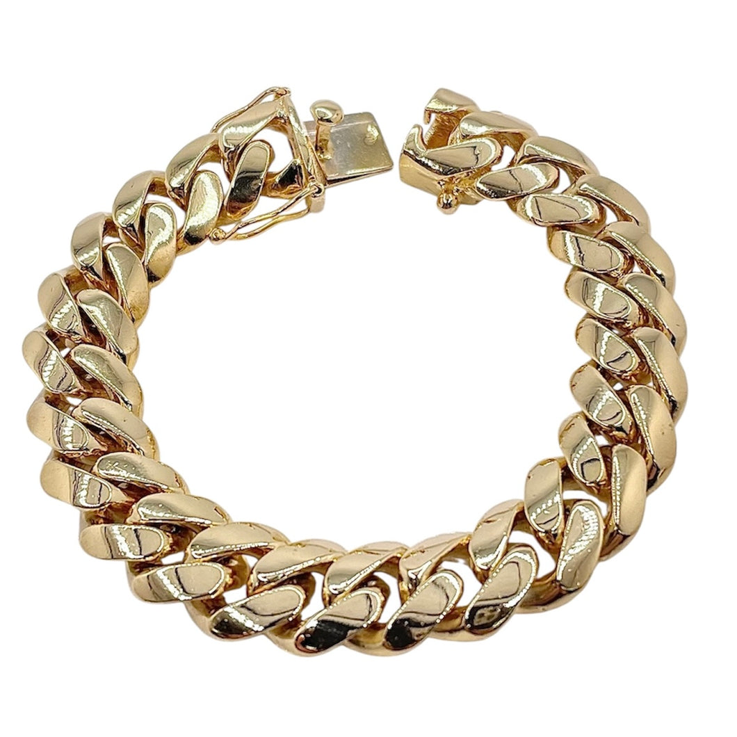 12mm Solid Miami Cuban Link Bracelet In 10 KT Yellow Gold