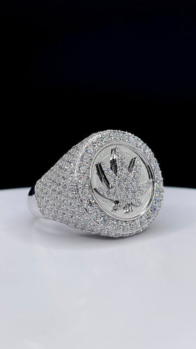 Marijuana Leaf Silver Men’s Ring With CZ