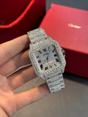 Cartier Santos Large Watch With VVS-VS Natural Diamonds