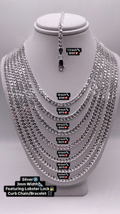 3mm Curb Chain/Bracelet In Silver