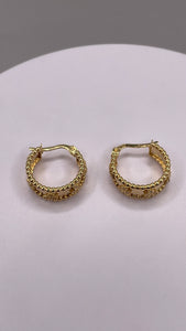 18 KT Yellow Gold Clover Hoop Earrings With Cubic Zirconias