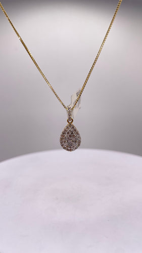 0.44 CT Natural Diamond Pear Shape Cluster Pendant & Box Chain Combo In 10 KT Yellow Gold