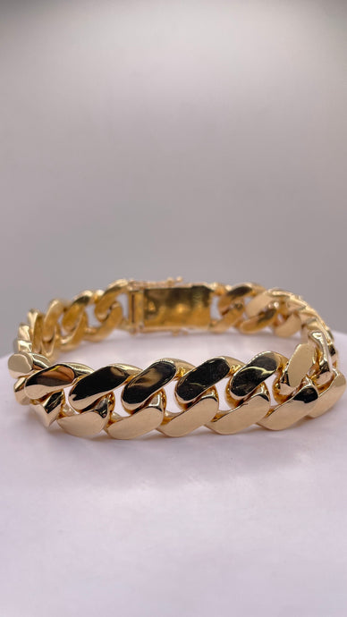 14.9mm Solid Miami Cuban Link Bracelet In 10 KT Yellow Gold
