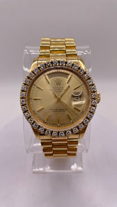 36mm 18 KT Gold Day-Date Rolex Watch With Natural Diamond Bezel