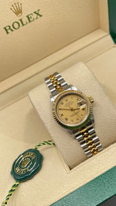 26mm Two-Tone Women’s DateJust Rolex Watch With Champagne Roman Numeral Dial