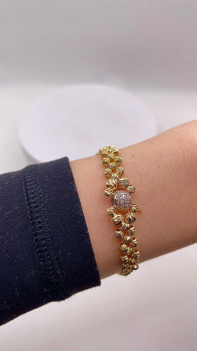 14 KT Yellow Gold Diamond-Cut Ball Bracelet With CZ