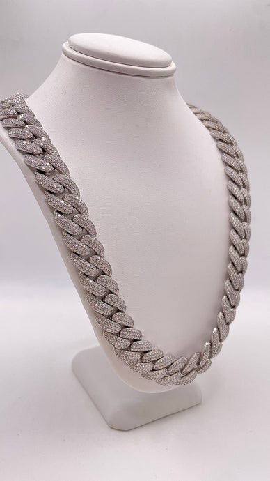 14mm Moissanite Miami Cuban Link Chain In Silver