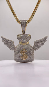 Natural Diamond Money Bag Pendent In 10 KT Yellow Gold