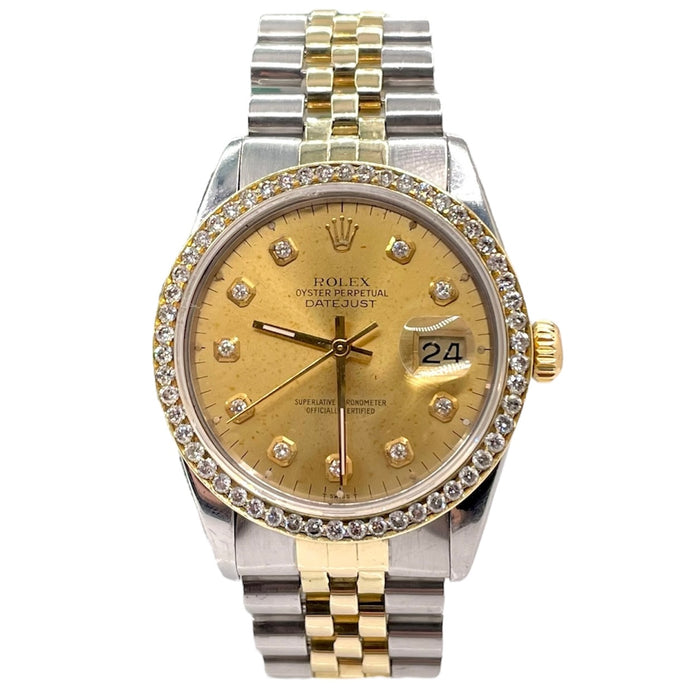 36mm Rolex Two-Tone DJ With Diamond Dial & Bezel