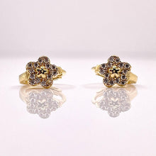 Load image into Gallery viewer, Baby Flower Hoop Earrings With CZ In 10 KT Yellow Gold