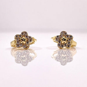 Baby Flower Hoop Earrings With CZ In 10 KT Yellow Gold