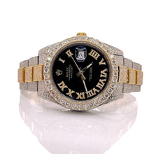 Load image into Gallery viewer, 41mm Two-Tone DateJust Rolex With Diamond Roman Numeral Black Dial