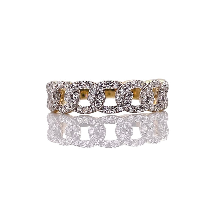 Ladies Cuban Link Ring In 10 KT Yellow Gold With CZ