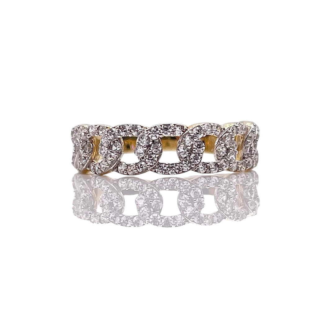 Ladies Cuban Link Ring In 10 KT Yellow Gold With CZ
