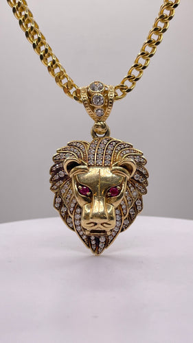CZ Lion Pendant In 10 KT Yellow Gold