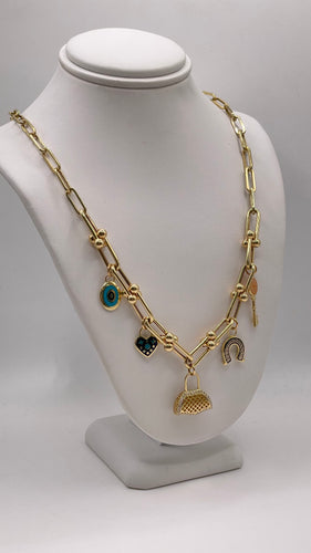 CZ Charm Necklace In 14 KT Yellow Gold