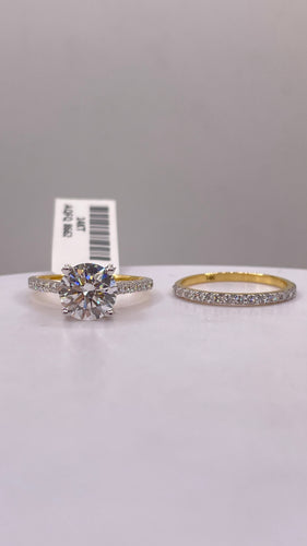 2.95 CT. Lab Grown Round Shape Diamond Engagement Ring & Wedding Band Set In 14 KT Yellow Gold