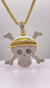 1.28 CT. Natural Diamond Skull Pendent & Franco Chain Combo In 10 KT Yellow Gold