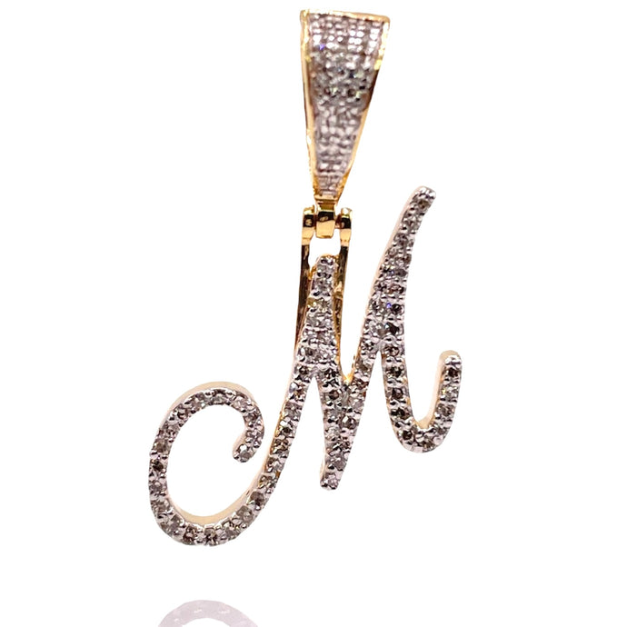 0.24 CT. Natural Diamond M Initial Pendent In 10 KT Yellow Gold