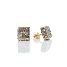 Load image into Gallery viewer, 0.95 CT. Natural Diamond Men’s Square Shape Earrings In 10 KT Yellow Gold