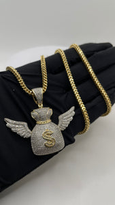 Natural Diamond Money Bag Pendent In 10 KT Yellow Gold