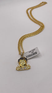 0.42 CT. Natural Diamond Zombie Pendent & Cuban Chain Combo In 10 KT Yellow Gold