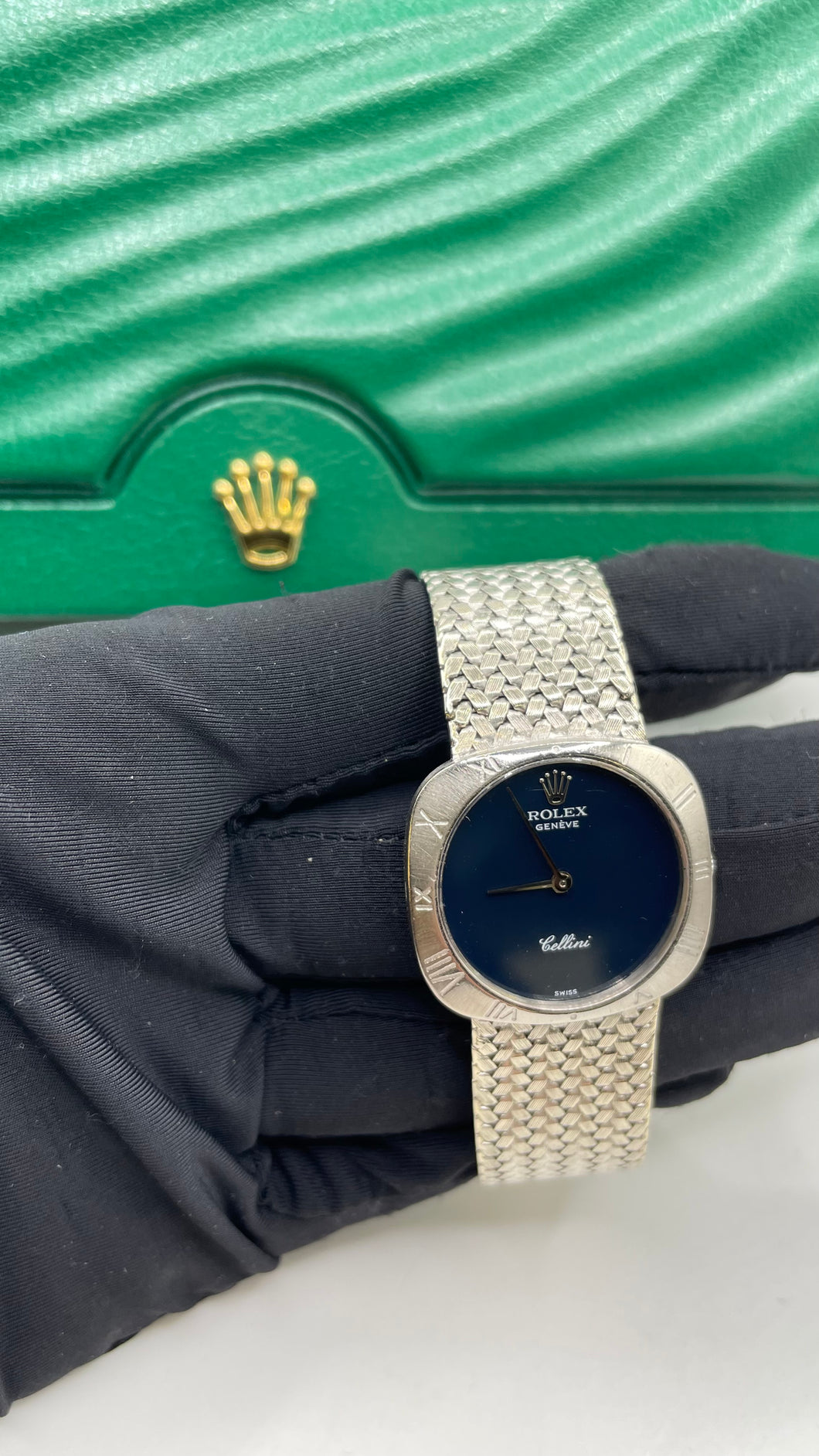 Women’s 18 KT Rolex Cellini Watch With Blue Dial
