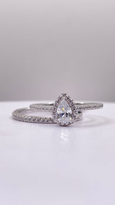 Pair Shape Silver Engagement Ring Set With CZ