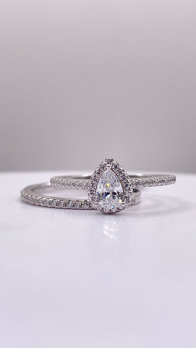Pair Shape Silver Engagement Ring Set With CZ