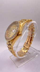 36mm 18 KT Gold Day-Date Rolex Watch With Natural Diamond Bezel