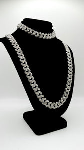 Natural Diamond Cuban Chain & Bracelet Combo In 10 KT White Gold