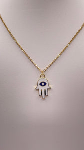 Hamsa Hand Pendent & Chain In 10 KT Yellow Gold