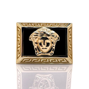 14 KT Medusa Style Men’s Ring With Onyx