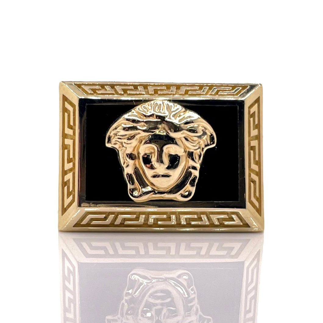 14 KT Medusa Style Men’s Ring With Onyx