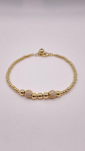 14 KT Yellow Gold Ball Bracelet With Cubic Zirconias