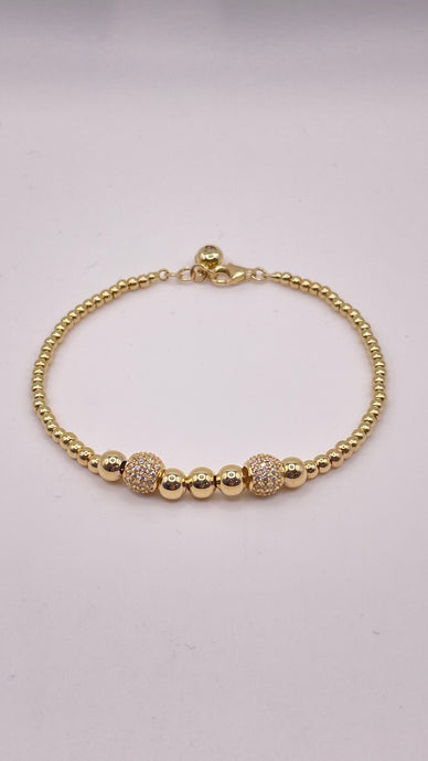 14 KT Yellow Gold Ball Bracelet With Cubic Zirconias