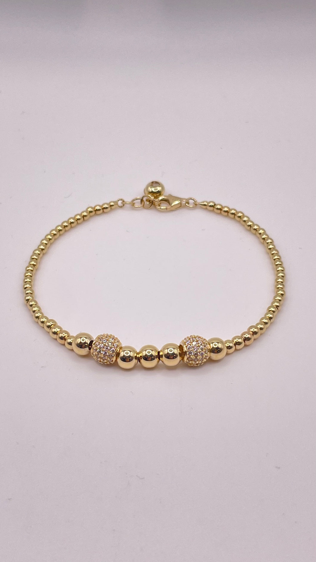 14 KT Yellow Gold Ball Bracelet With Cubic Zirconias