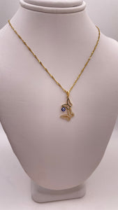 Butterfly Necklace In 10 KT Yellow Gold With CZ & Blue Eye