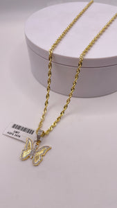 0.37 CT. Natural Diamond Butterfly Pendent & Rope Chain Combo