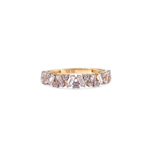 Baguette & Round Staggered Women’s Ring In 10 KT Yellow Gold With CZ