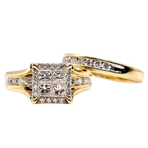 Approx 1.00 CT. T.D.W Natural Diamond Engagement Ring & Wedding Band Set In 14 KT Yellow Gold