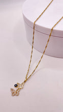 Load image into Gallery viewer, Butterfly Necklace In 10 KT Yellow Gold With CZ &amp; Blue Eye