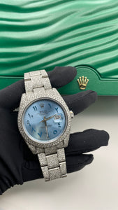 41mm Date Just Rolex Approx 28.0 CT. Natural Diamond With Platinum Baby Blue Arabic Dial