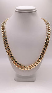 9mm Solid Miami Cuban Link Chain With Natural Diamond Box Lock In 10 KT Yellow Gold
