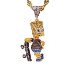 Load image into Gallery viewer, 1.45 CT Natural Diamond Bart Simpson Holding Skateboard Pendent In 10 KT Yellow Gold